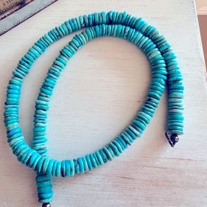 Kingman Blue Turquoise disc necklace 21”